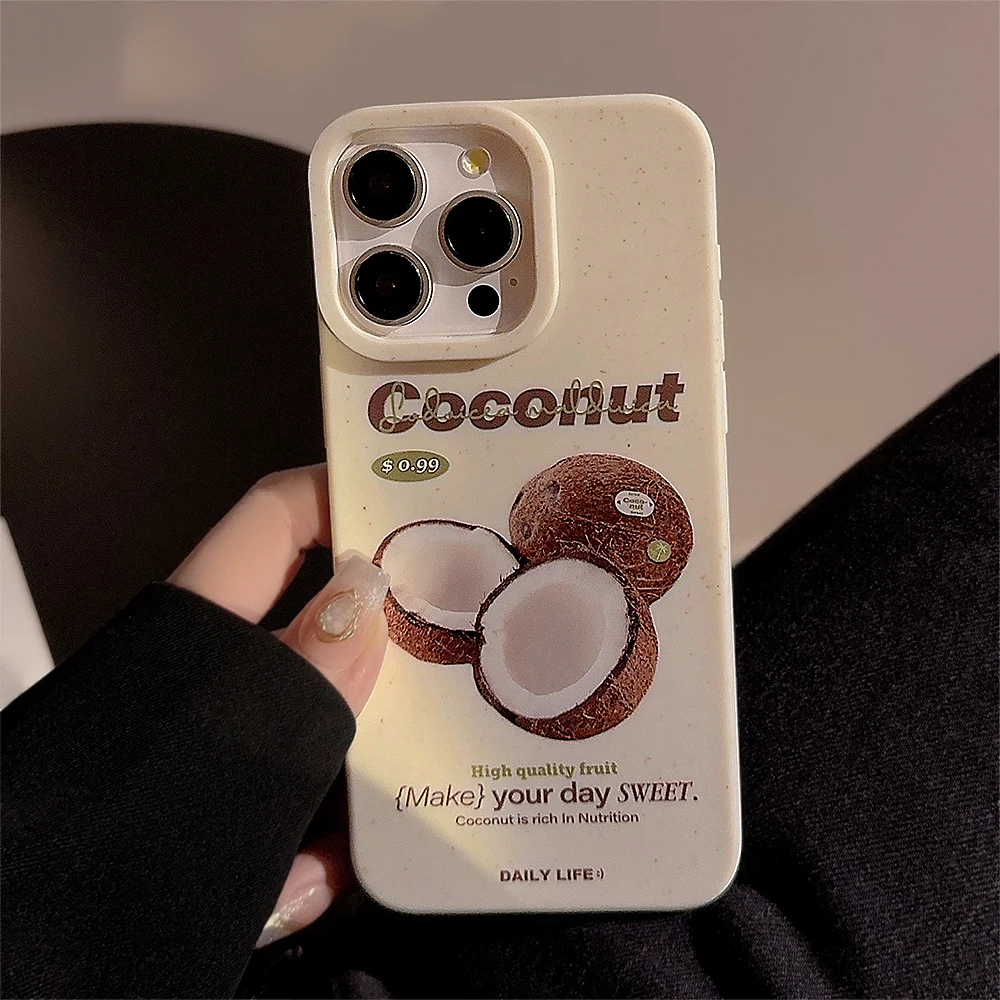Funda trasera INS Two Cocos con letras en inglés para iPhone, 15, 14, 13 Max Pro, 12 Pro Plus, 11, cáscara de trigo