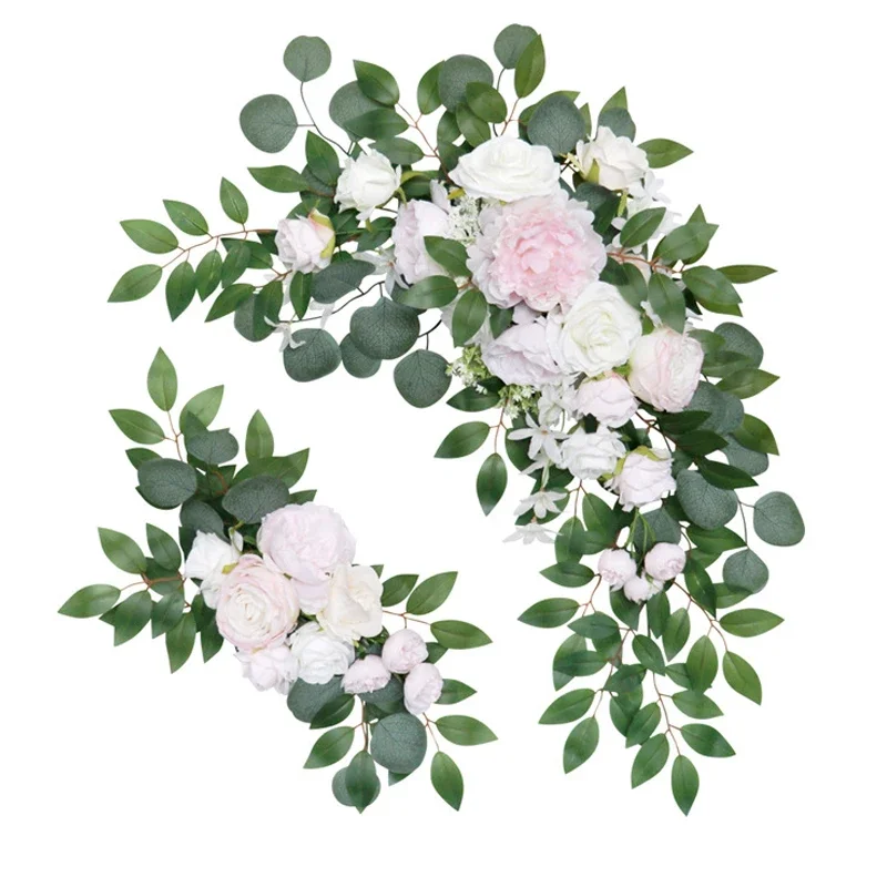 2pcs/set Light Pink Artificial Flower Arrangement Silks Rose Flower Row Table Centerpiece Party Wedding Arch Backdrop Wall Decor