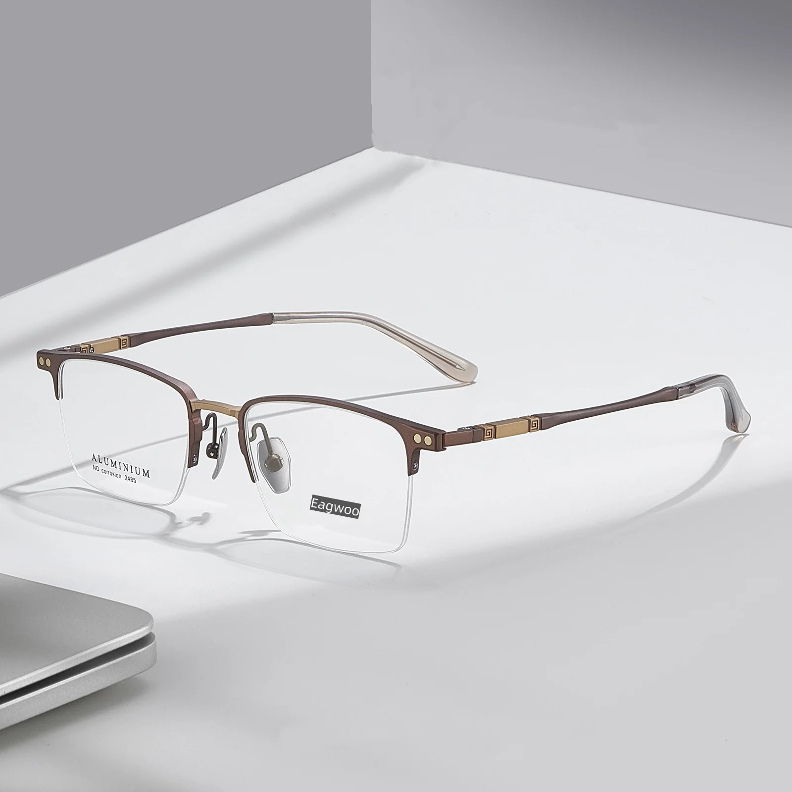 Aluminum Titanium Half Rim Eyeglasses Business Frame Optical Prescription Semi-Spectacle 52mm Wide for Professional Use