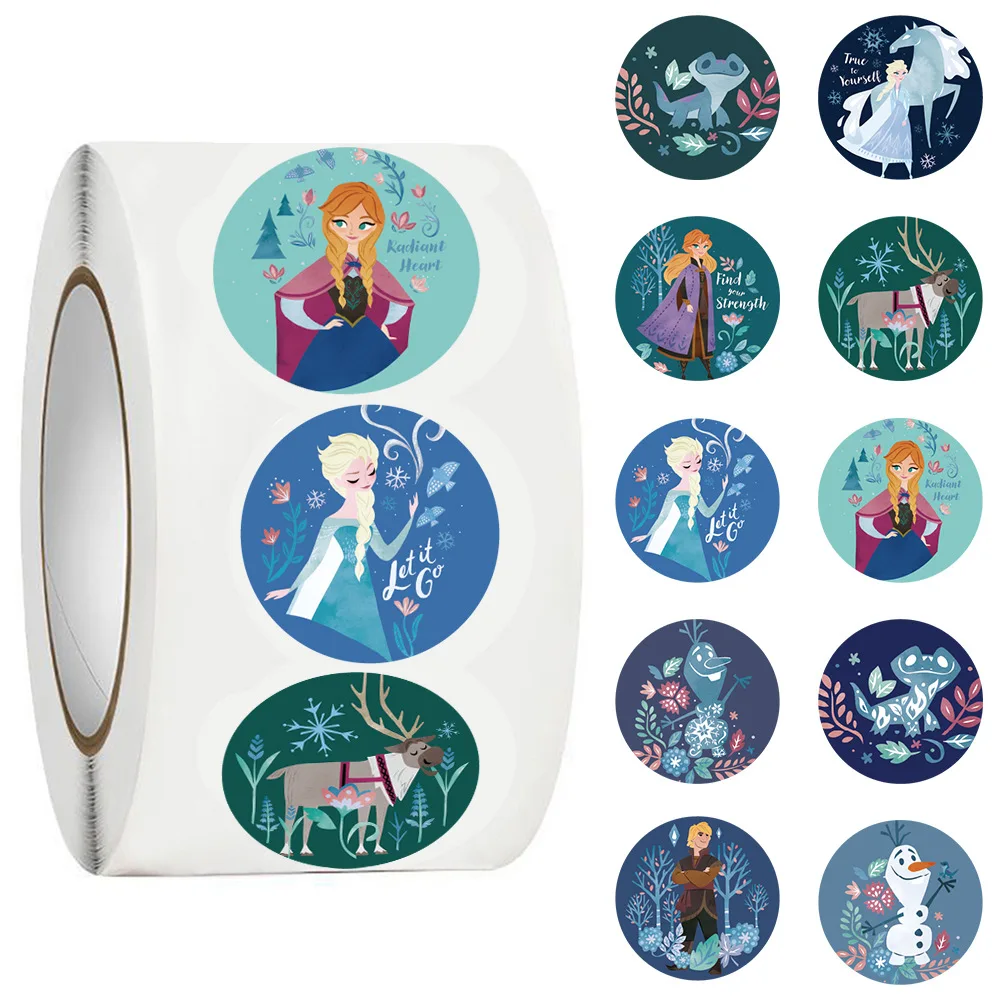 

500pcs/Roll Disney Frozen Cartoon Round Sealing Sticker DIY PVC Laptop Decals Decoration Stiker Reward Gift Toys