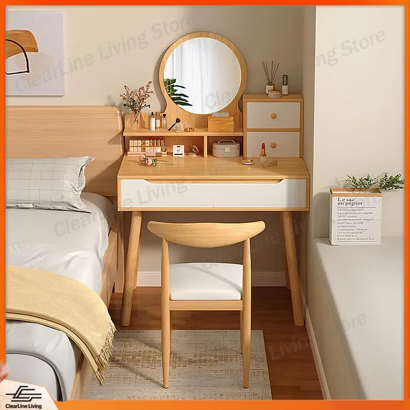 Modern Simple Small Dressing Table with Mirror for Bedroom Rental Room 2025 New Master Bedroom Vanity Table Storage Organizer