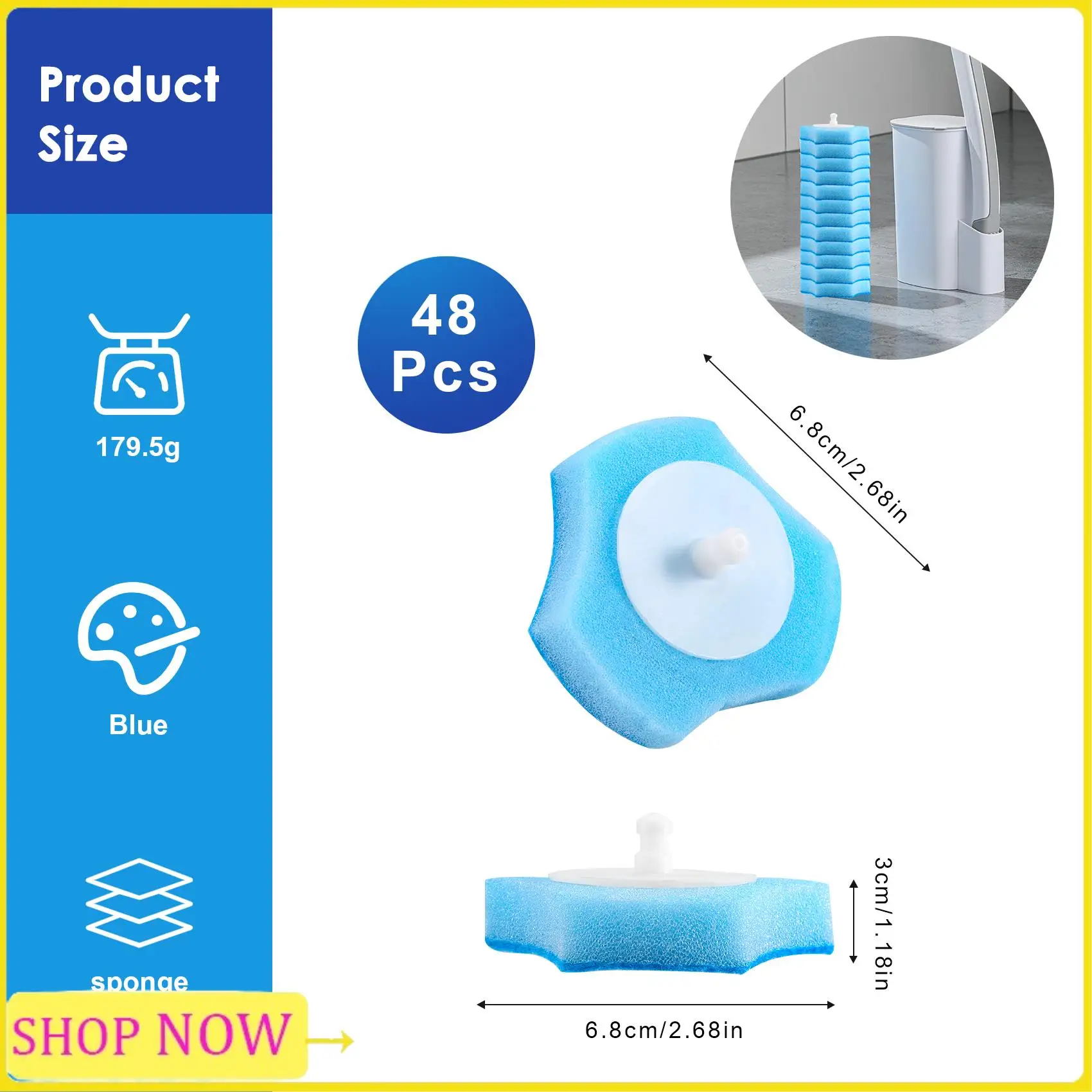 نظام تنظيف المرحاض الخاص القابل للتصرف، المرحاض القابل للتصرف، عبوة قابلة لإعادة التعبئة، فرشاة جديدة قابلة للتنظيف - 48 عبوة إعادة تعبئة