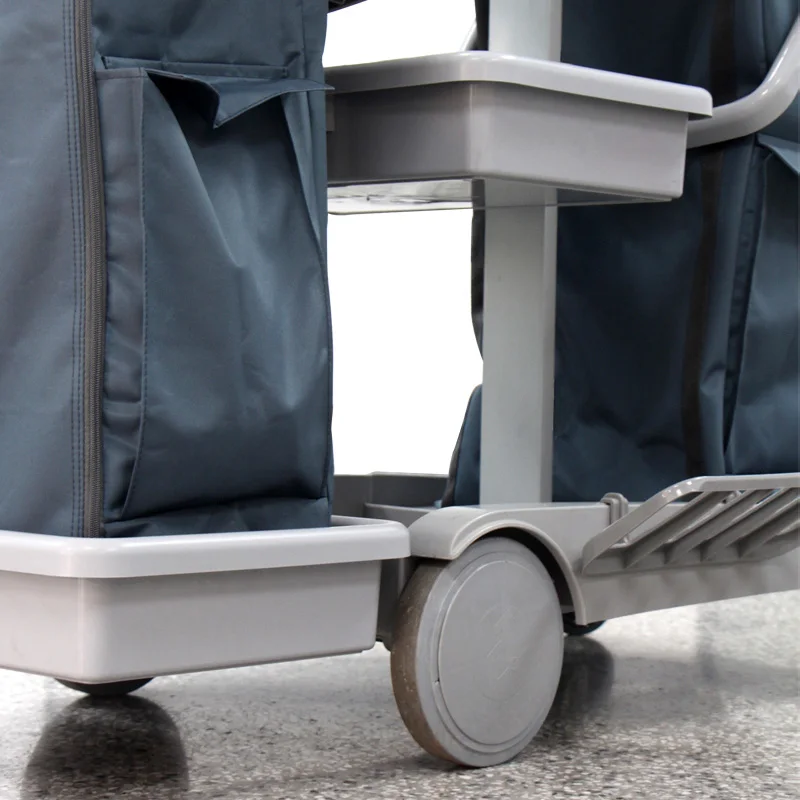 Commercial Janitor Truck Plastic Cleaning Trolley For Hotel With Source Separation Nylon Trash Bag