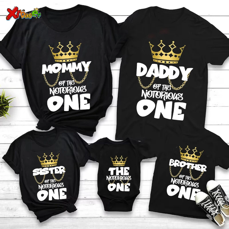 

Notorious One Shirt Birthday Boy Shirt for Kids Family Matching Outfits Party Shirts Custom Name Girl Toddler Baby Familia Shirt