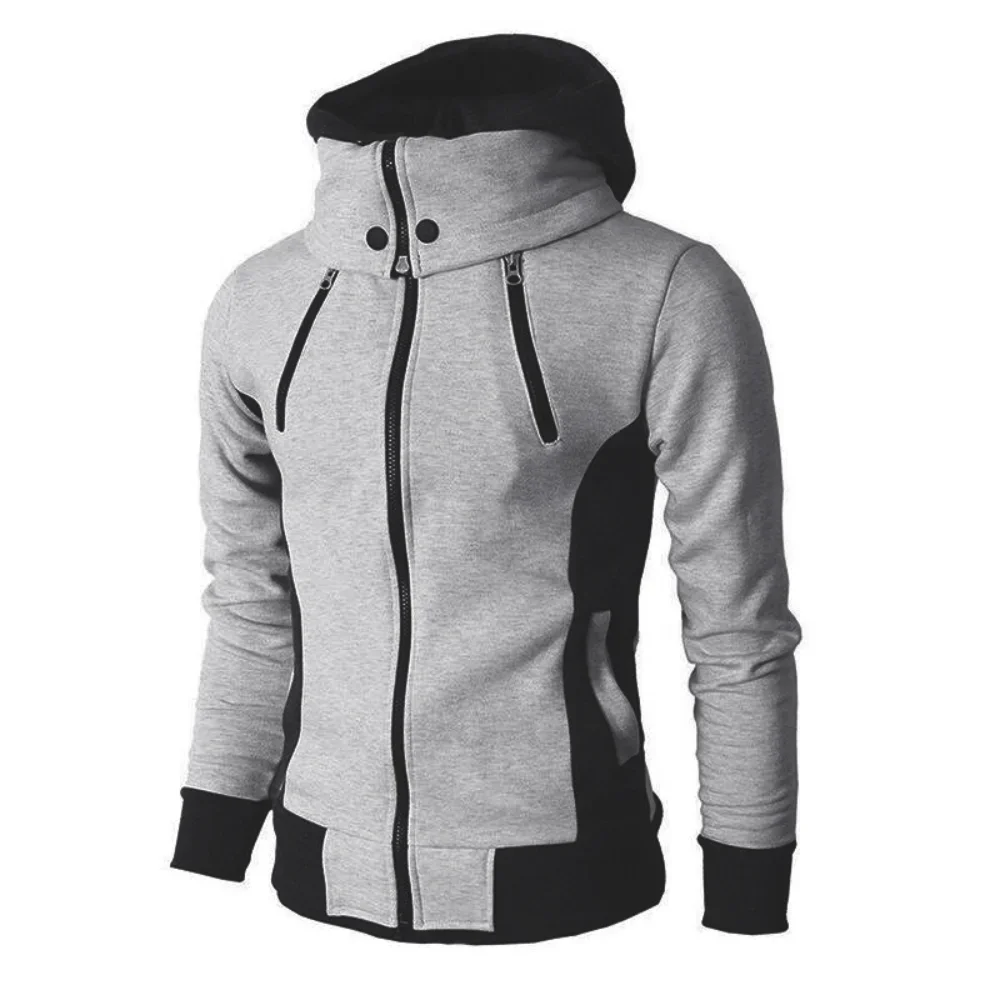 

Trendy Autumn Men Zipper Jacket Casual Bomber Jacket Fleece Hooded Coats Scarf Collar Male Slim Fit Outwear Daily Wear