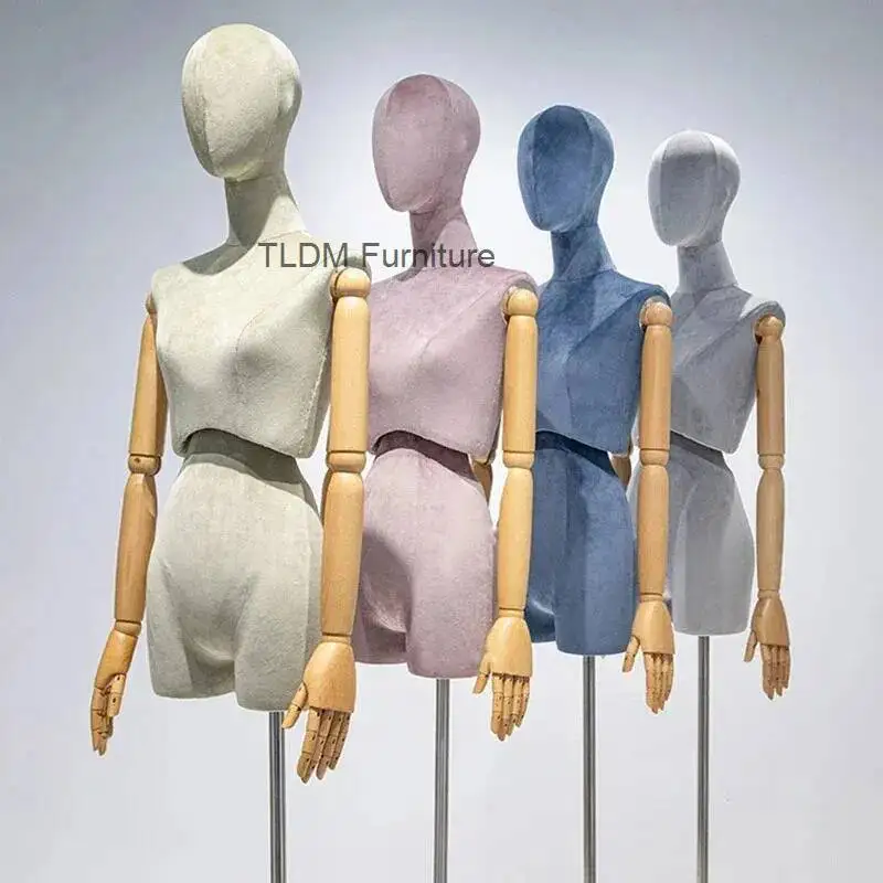 

Female Half-length Mannequin for Women's Clothing Store High-end Suede Mannequin Colorful Mannequins Props Window Display Stand