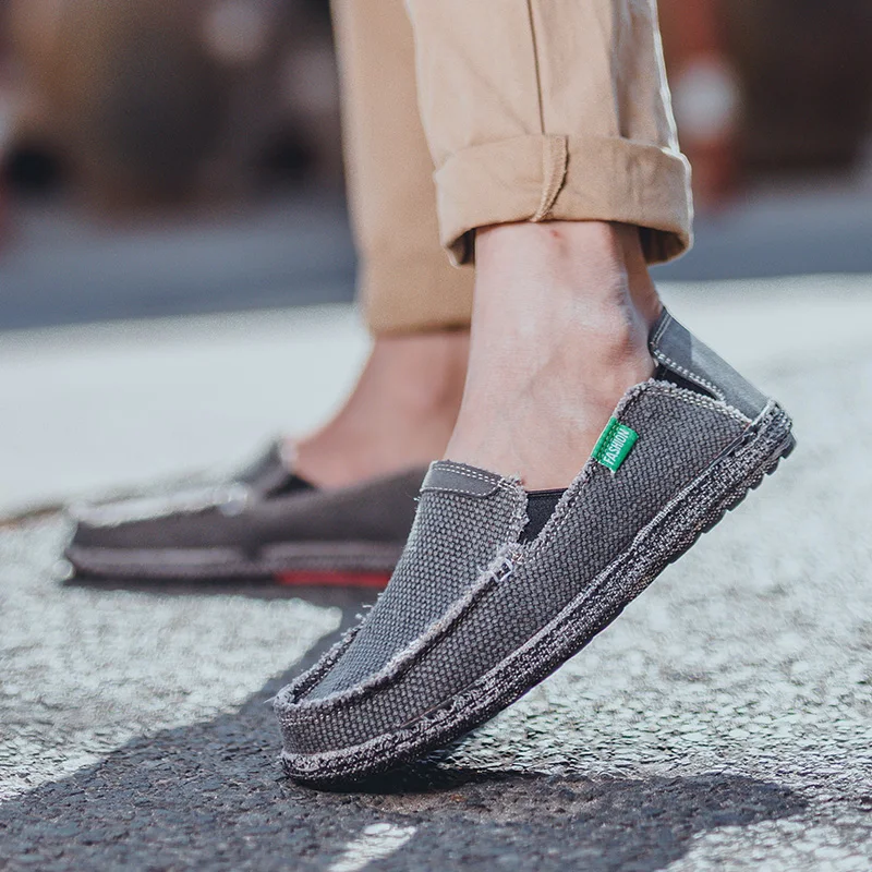 Summer Mens Canvas Slip on Shoes Men Flat Casual Shoes Comfortable Breathable Big Size 47 48 Fashion Driving Shoes for Men