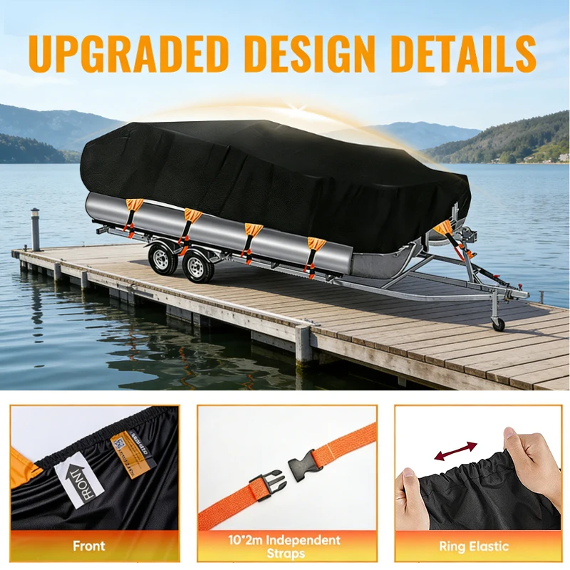 Waterproof UV Protection Boat Cover 600D Oxford Fabric for Bass Ski Runabout Boat All Weather Use
