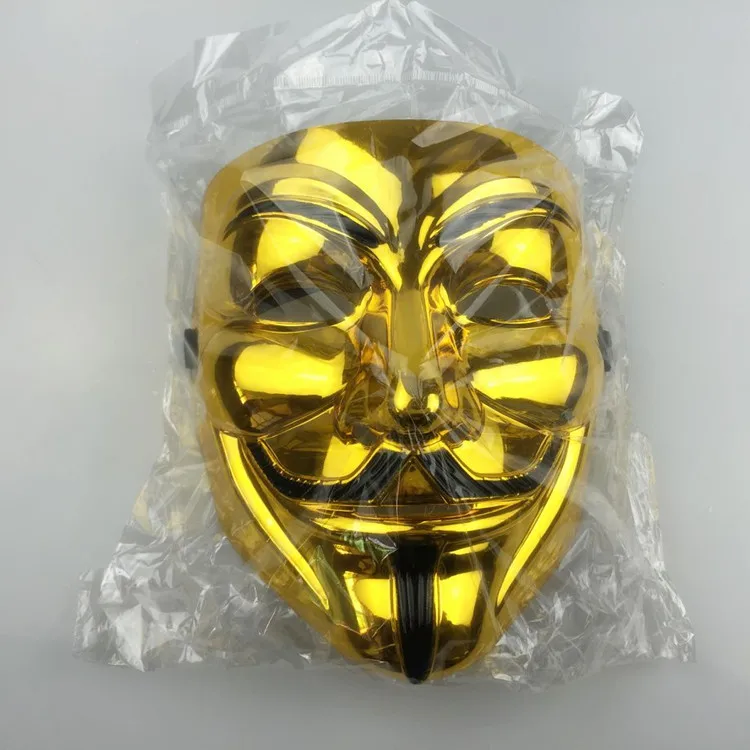 20cm X 16cm V Shap Face Killer Electroplated Metal Gold Plastic Mask Cosplay Costume Props Accessories for Halloween Kids Toys