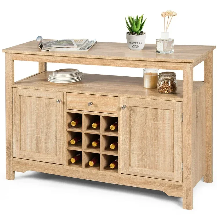 Buffet Server Cupboard Sturdy Dining Room Furniture Sideboard Easy-Assembly 9-bottle Wine Racks Wine Cabinet