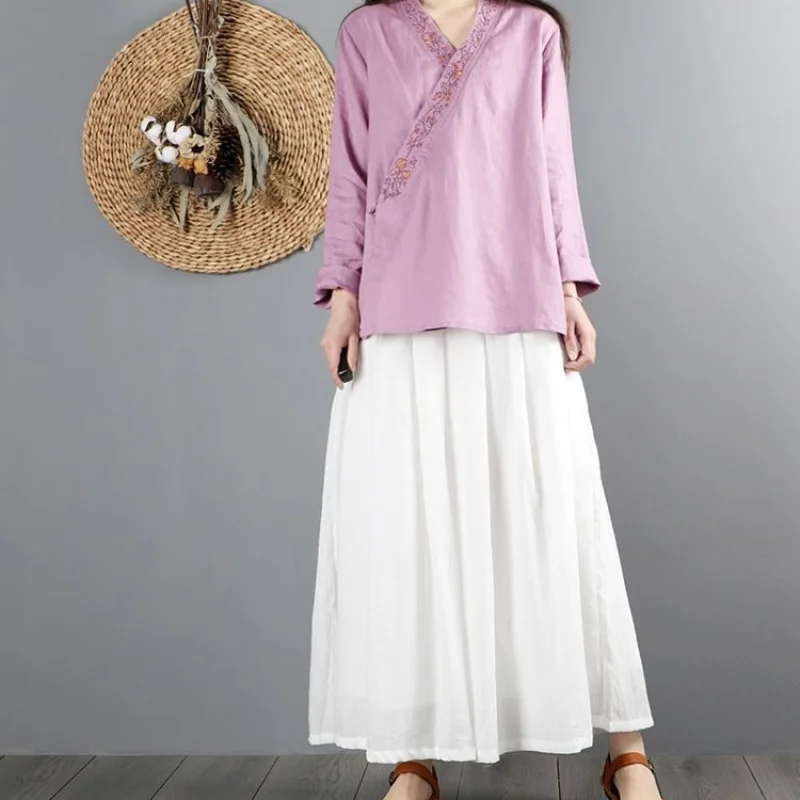 2023 New Women\'s Clothing Crew Neck Long Sleeve Classic Lolita Spring Autumn Solid Color Button Printed Loose Shirt