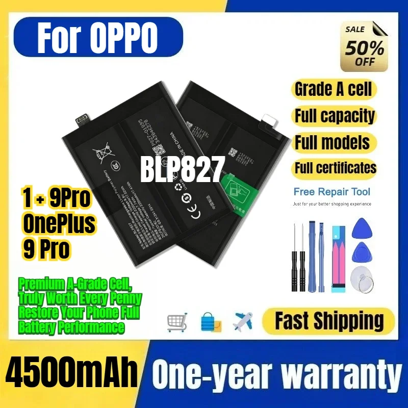 BLP827 for OPPO 1 + 9Pro/OnePlus 9 Pro Phone Battery 0 Cycle  High Capacity Battery Replacement Bateria Grade A Cell with Tools