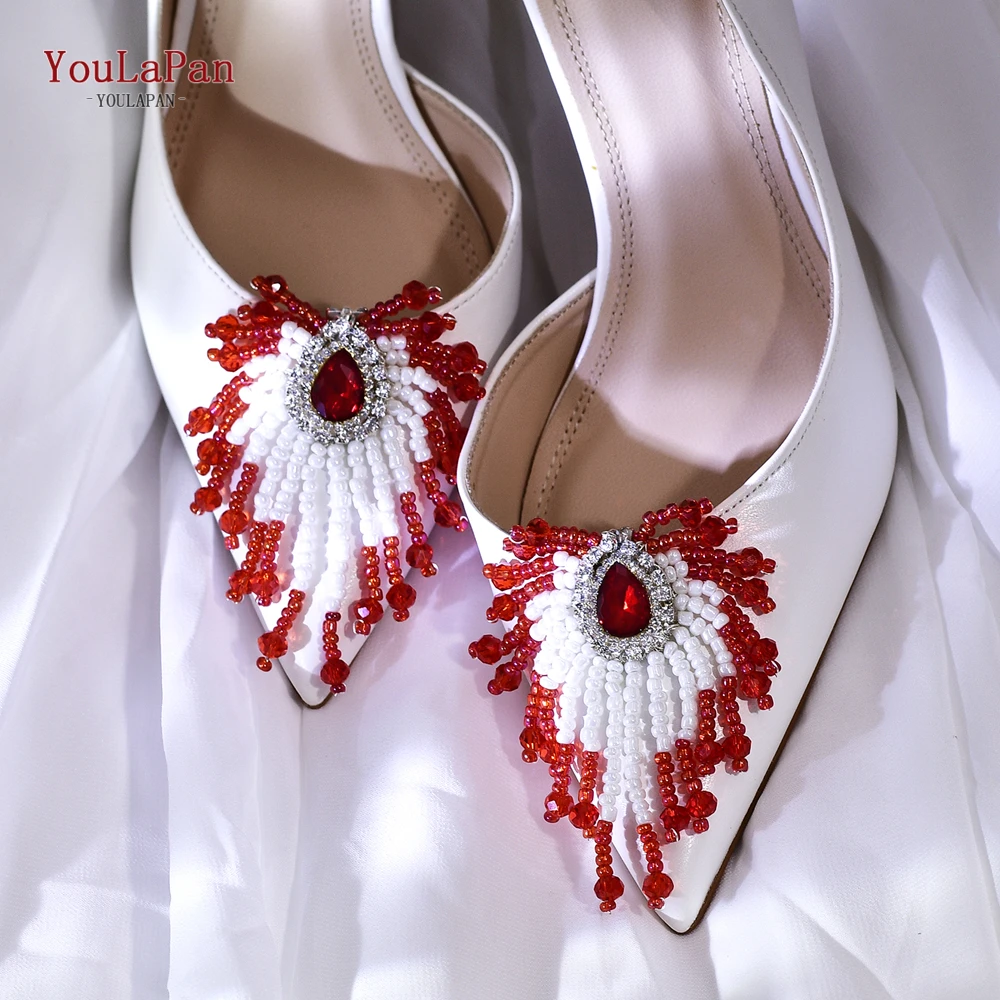 YouLaPan Handmade Beaded Shoe Clips Women Bride High Heel Shoes Rhinestone Shoe Clip Charm Buckl Shiny Shoe Decoration HX72