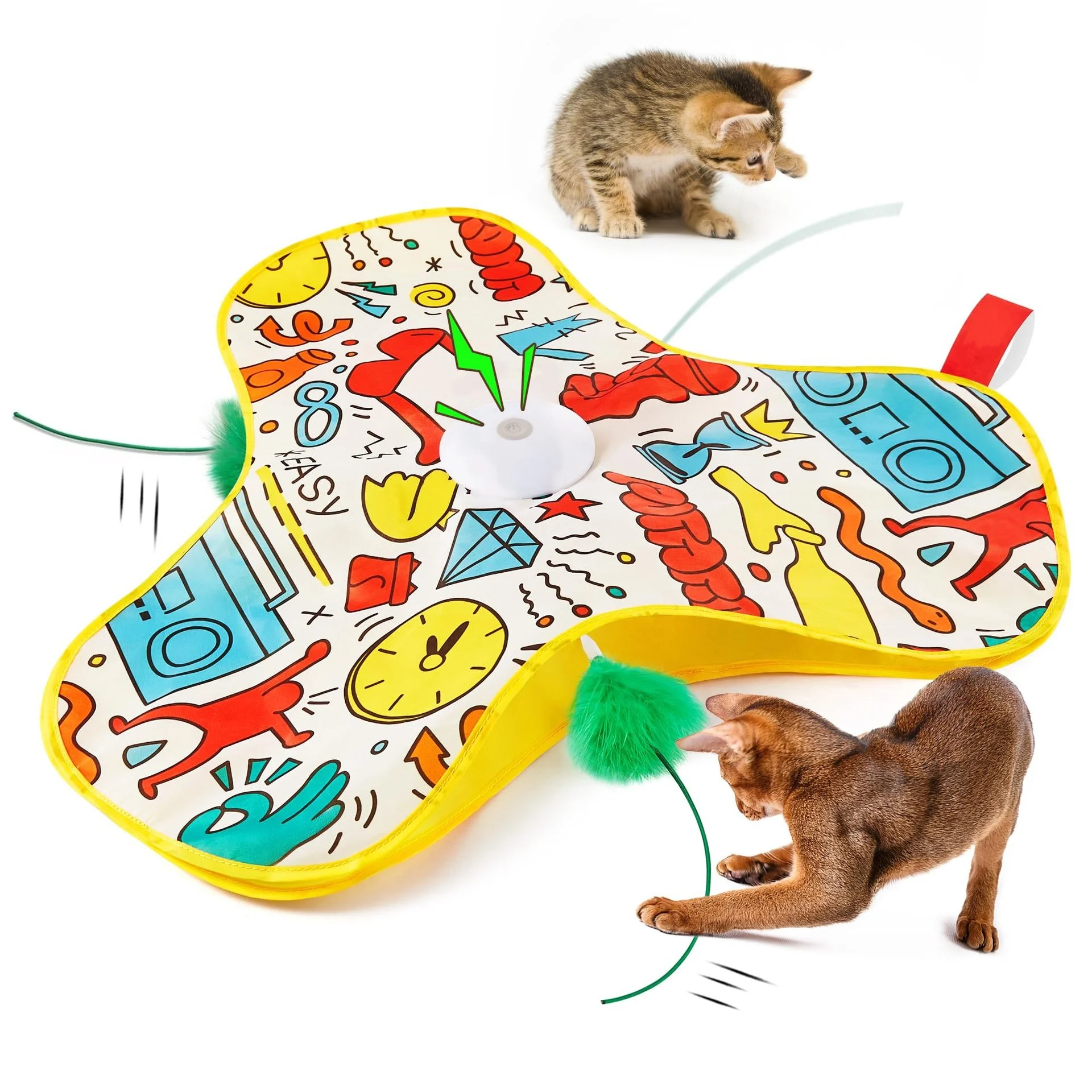 

Interactive Plastic Cat Toy Fast-Rolling Ball in Pouch Motion Activates Chirping Lovely Hide Seek Mouse Catching Game for Cats