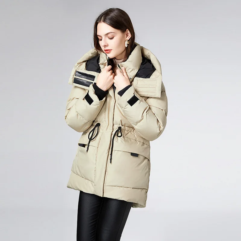 

Short Down Jacket Women Hooded Long Sleeved White Duck Down Thickened Jacket