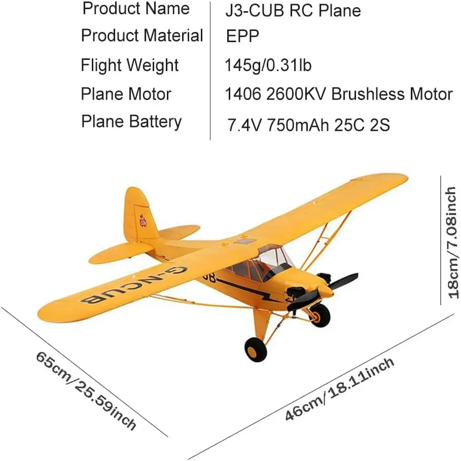 RC Plane Upgrade 5 Channels 3D/6G J3-CUB RC Airplane for Adults 1406 Brushless Motor Outdoor Stunt RC Glider with Spare Propelle