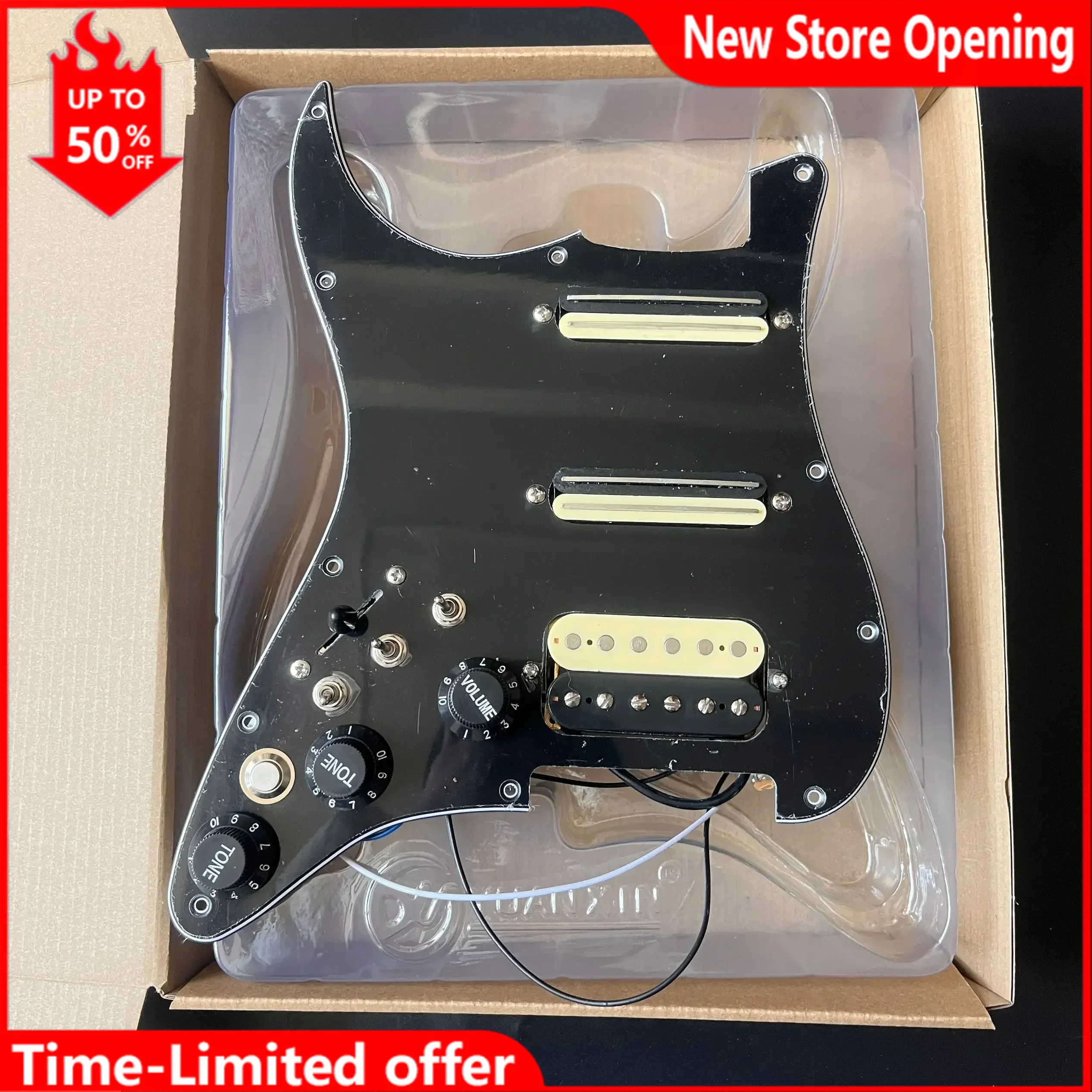 

Left-Handed Prewired Loaded Pickguard Set with Split Coil Mini Zebra Humbucker Pickups, Kill Switch, Output Mute Switch