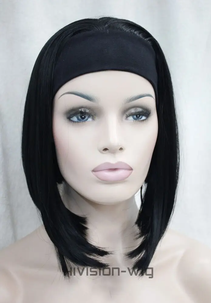 Charm Wig rambut palsu hitam cokelat wanita, Wig lurus 3/4 harian untuk perempuan