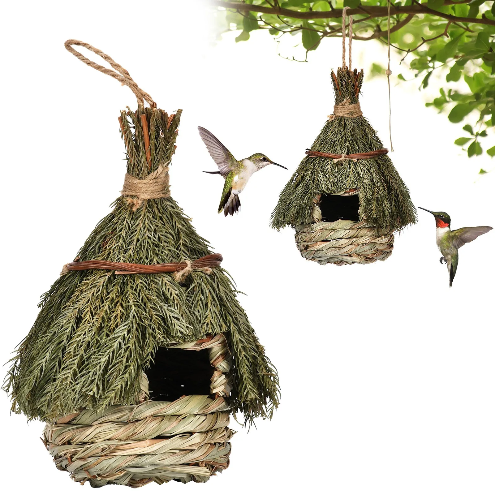 

Outdoor Hummingbird House Creative Hand Woven Simulation Bird's Nest Small Hanging Natural Aviary Outside Decorative Bird House