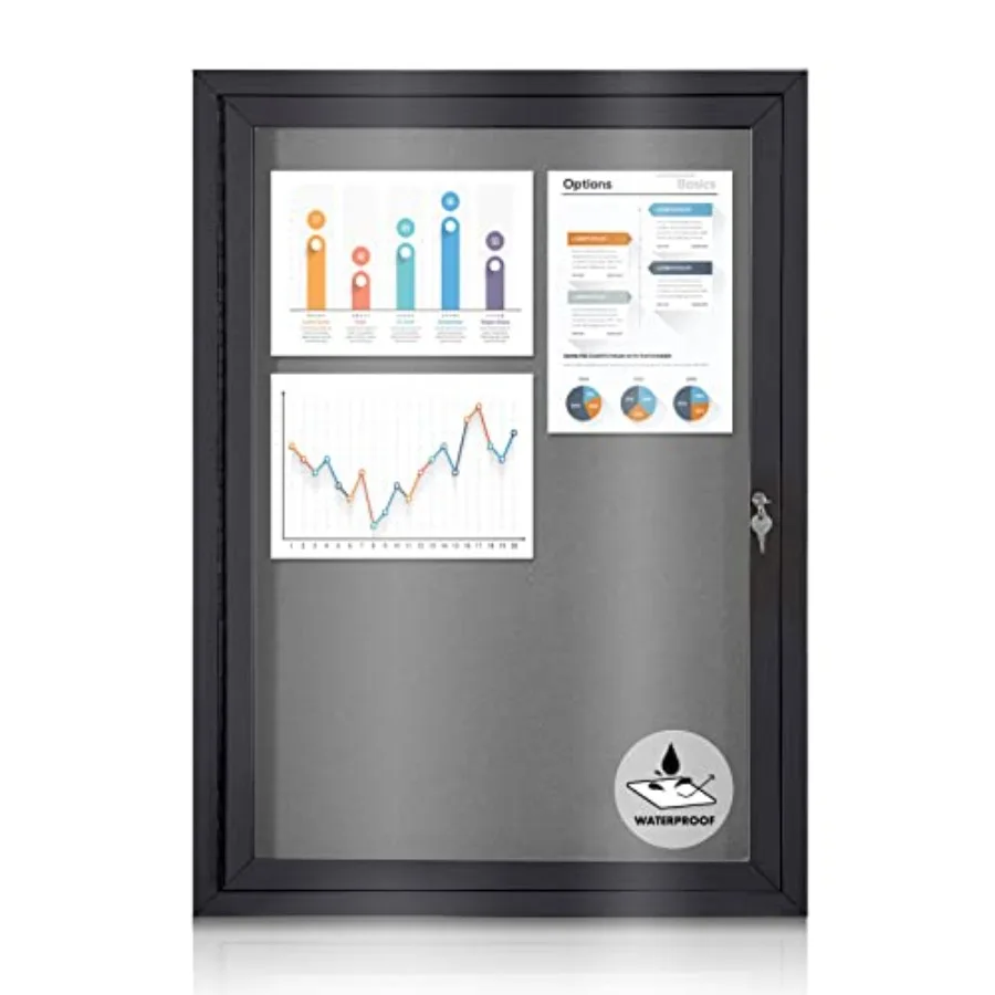 

Enclosed Bulletin Board Outdoor Noticeboard with Locking Door Weather-Resistant Grey Felt Black Aluminum Frame 36 x 24 in