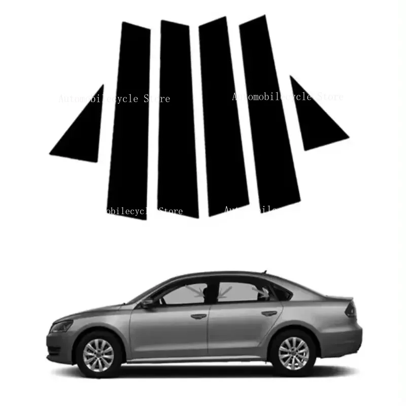 6PCS Glossy Black Pillar Posts Fit For Fit For Volkswagen Passat B7 2011 -2018 Window Moulding B C Center Sticker Cover