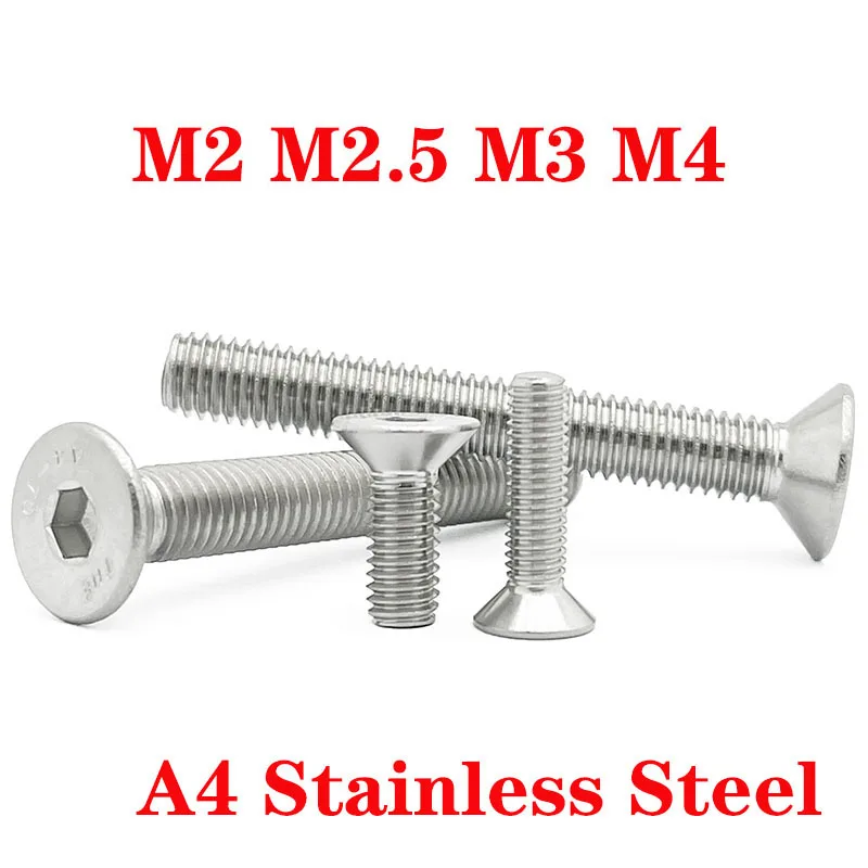 316 Stainless Steel Tiny Allen Countersunk Bolts M2-M4 Hex Socket Flat Head Screws Salt Water Resistant Vessel Fitting Fasteners