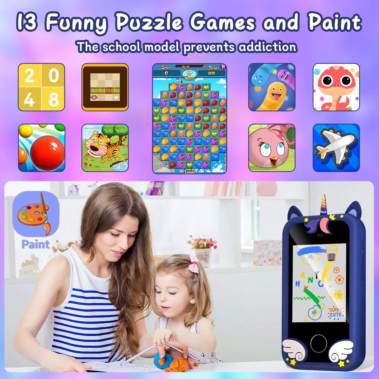 Crianças smat telefone brinquedos educativos brinquedo musical unicórnio bebê móvel selfie câmera mp3 player brinquedos para presentes de aniversário de natal