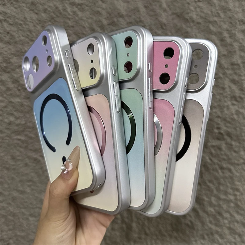 Luxury for Magsafe Wireless Charging Gradient Phone Case For iPhone 18 17 16 15 14 13 12 11 Pro Max Large Window Magnetic Cover