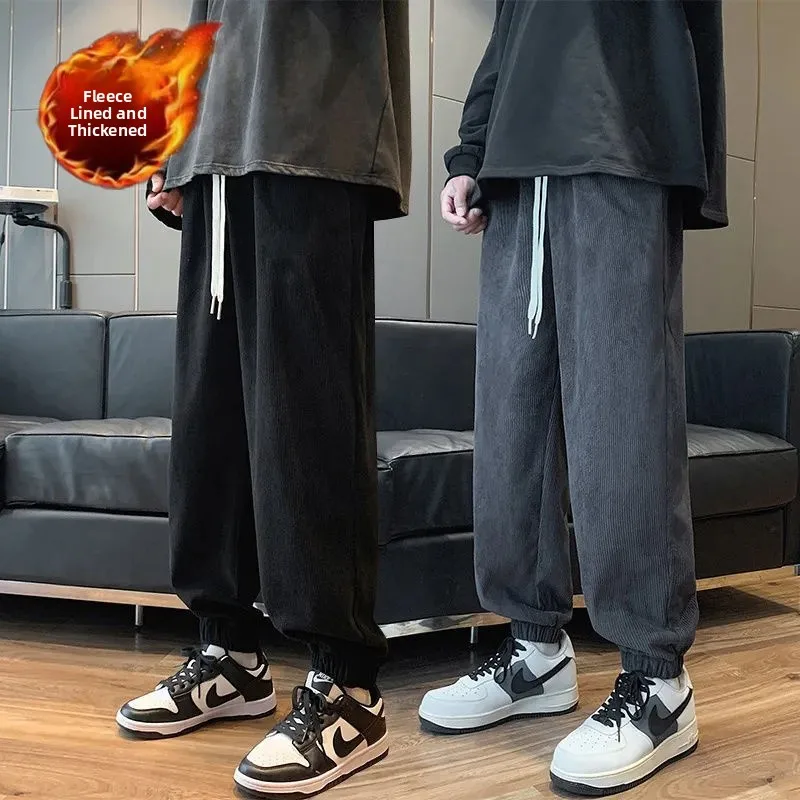 

2024, зимние хлопковые мужские повседневные брюки Harajuku Sle с эластичной резинкой на талии, вельветовые осенне-зимние модные городские свободные футболки...