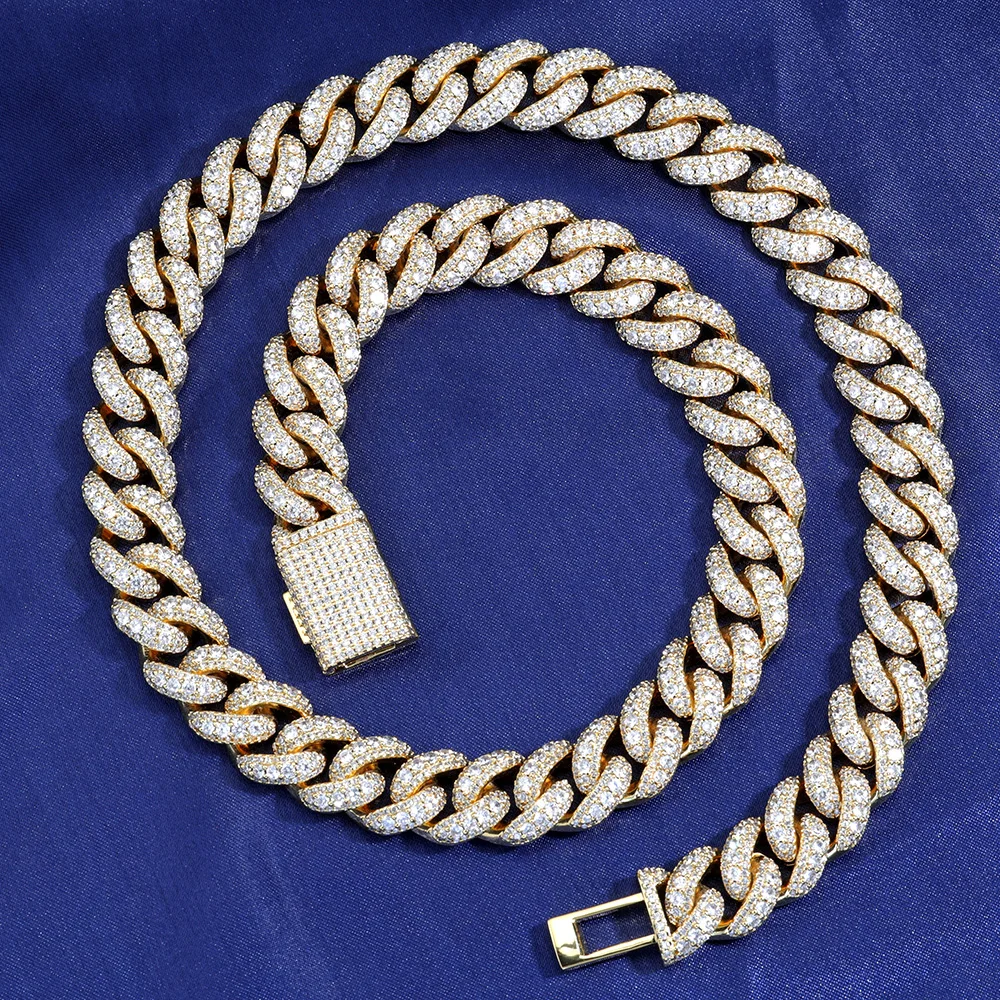 15mm Bubble Cuban Link Chain 3 Rows Zircon Iced Out Thick Cuban Link Necklace Choker for Men Women Rapper Hip Hop Jewelry