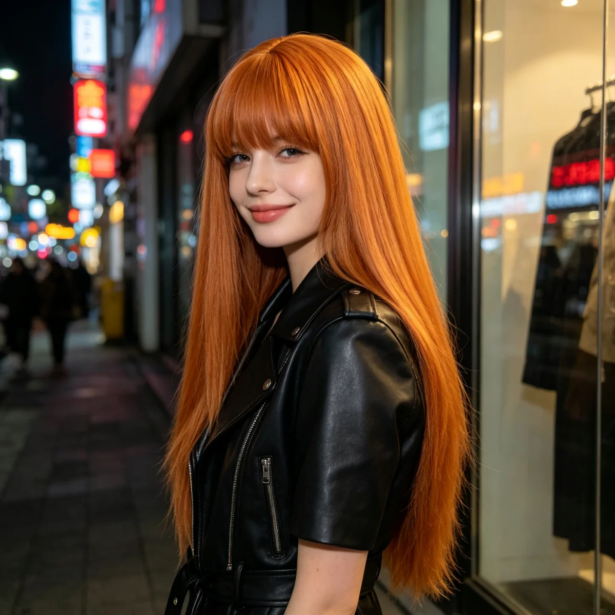 Women Orange Long Straight Wig with Bangs, 73cm 28.7inch Heat Resistant Synthetic Hair Full Thick Wig, Adjustable Cap Natural Looking Anime Cosplay Wig for Halloween Costume Party Daily Wear Photo Shoot