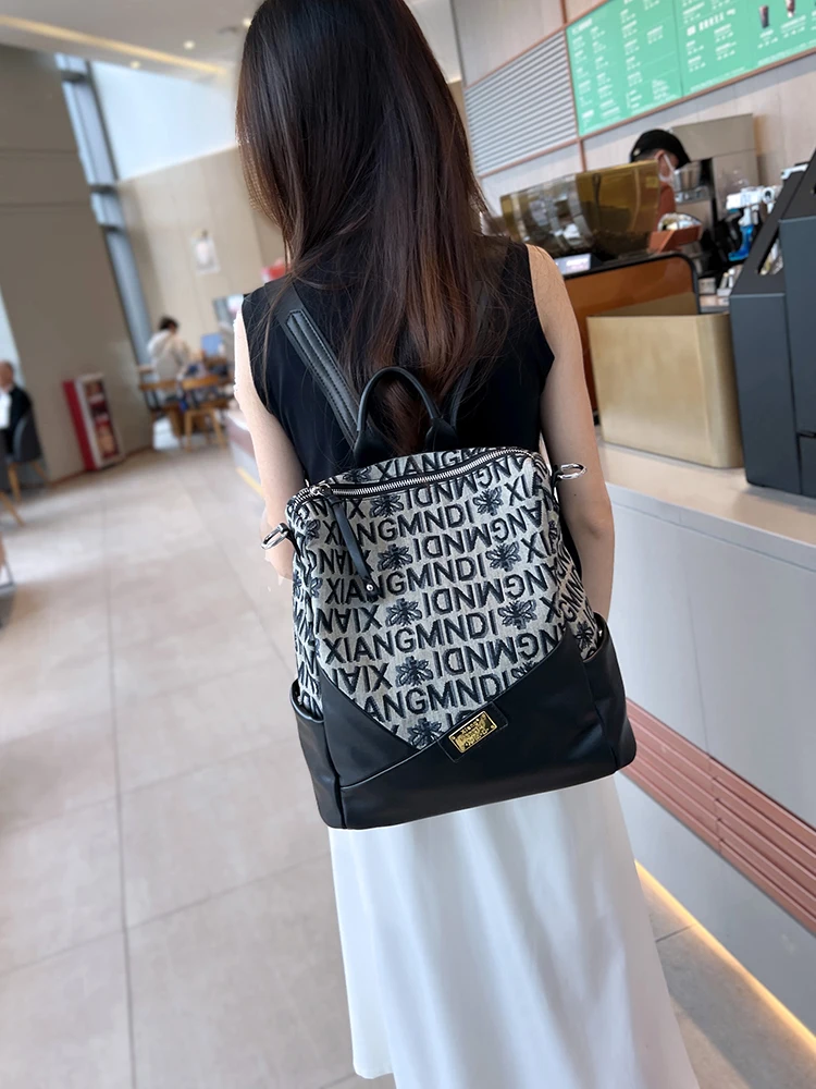 fashionable-large-capacity-canvas-print-backpack-women's-shoulder-bag-trendy-versatile-double-strap-zipper-closure-casual-bag