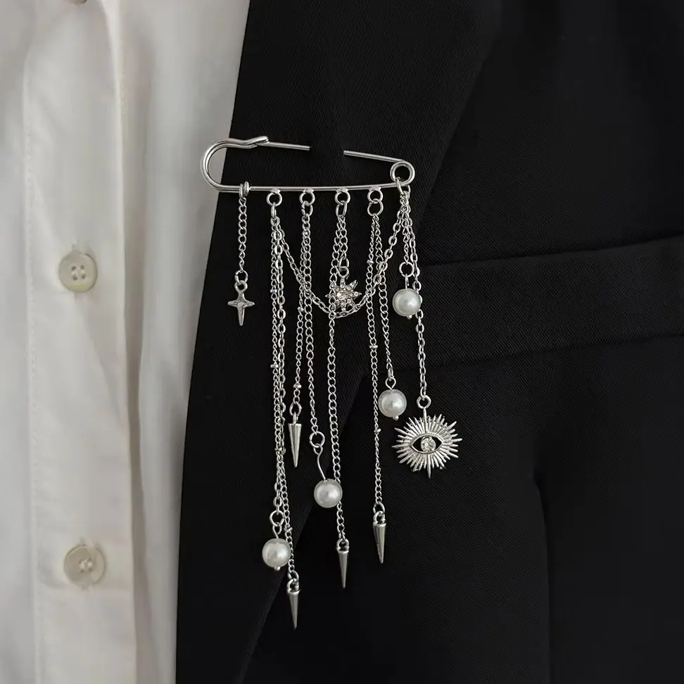 IngeSight.Z Creative Imitation Pearl Pendant Brooch Women Elegant Silver Color Metal Tassel Clothes Waist Buckle Pin Jewelry New