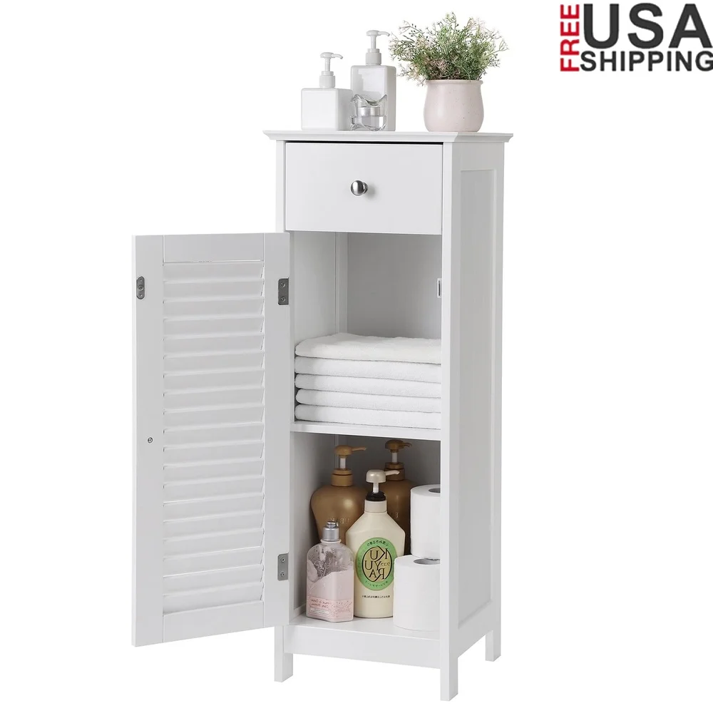 

Bathroom Floor Cabinet Single Shutter Organizer Adjustable Shelves Anti-Tip Design Multi-Functional Storage Unit Bathroom Living
