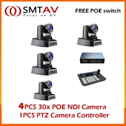 SMTAV Church Broadcasting 4PCS SMTAV 30x POE NDI PTZ Camera and 1PCS PTZ Camera Controller support ONVIF