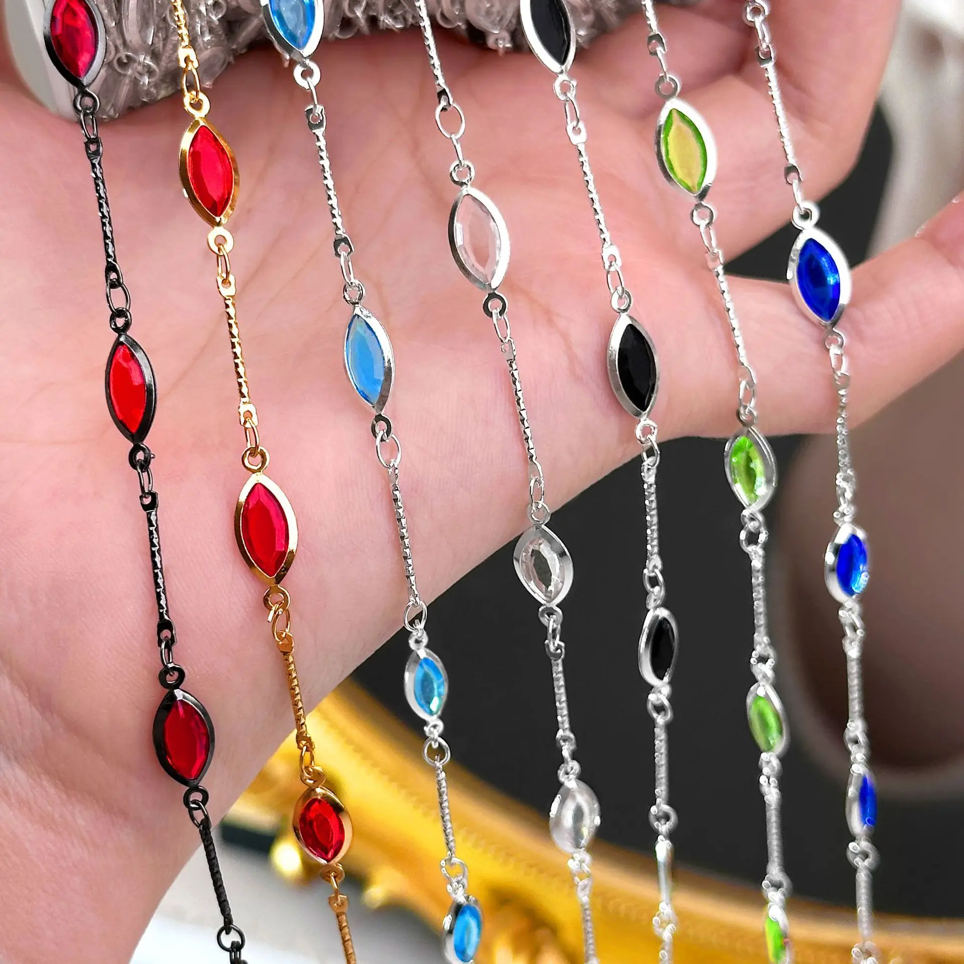1 Meter 18K vergoldete Messing-Ovalösenkette, schwarze Glieder für Handarbeiten, DIY-Schmuckketten, Halsketten, Armbänder, Zubehör für die Schmuckherstellung – Detail 2