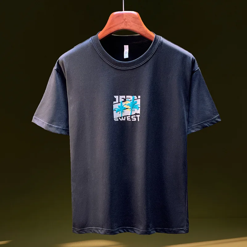

2025 summer thin short sleeved T-shirt for men with simple print, loose and quick drying trend, casual half sleeved clothes