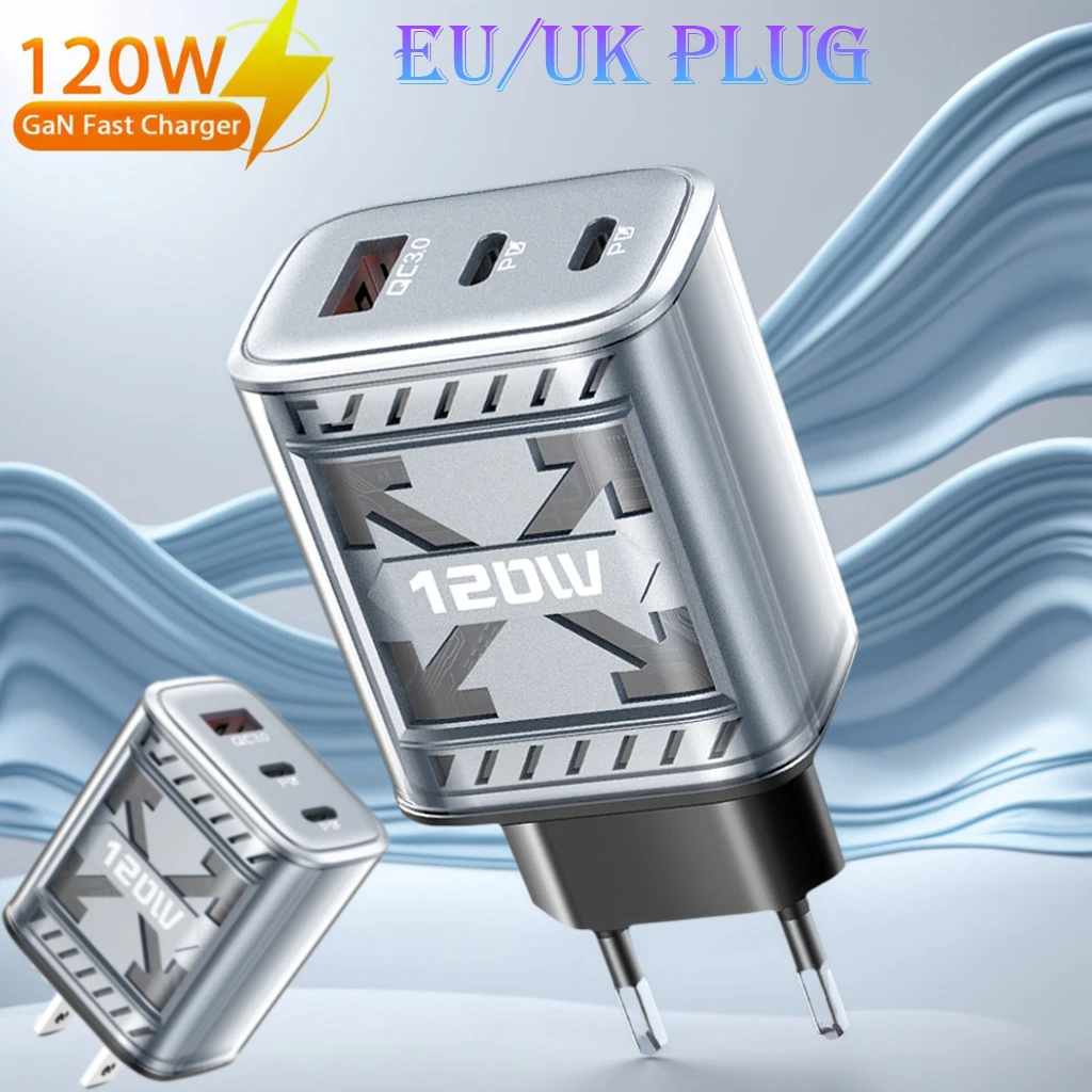 

120W Super Fast Charging USB Type-C Phone Charger Dual ports 3.0 Wall Adapter EU US Plug For Samsung iPhone 16 Xiaomi Huawei