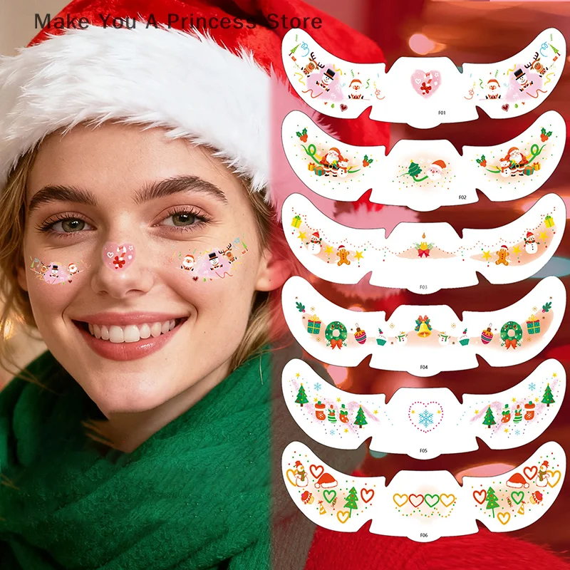 لطيف عيد الميلاد ثلج الوجه ملصقات ركن عيون المؤقتة هيئة الفن الوشم ذاتية اللصق الحلو الملونة اكسسوارات الحفلات #2