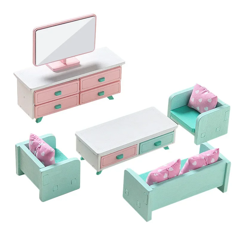 Miniature Doll House Furniture Play House Toys Wooden Mini Bedroom Living Room Dining Accessories Set Children's Toys Gift