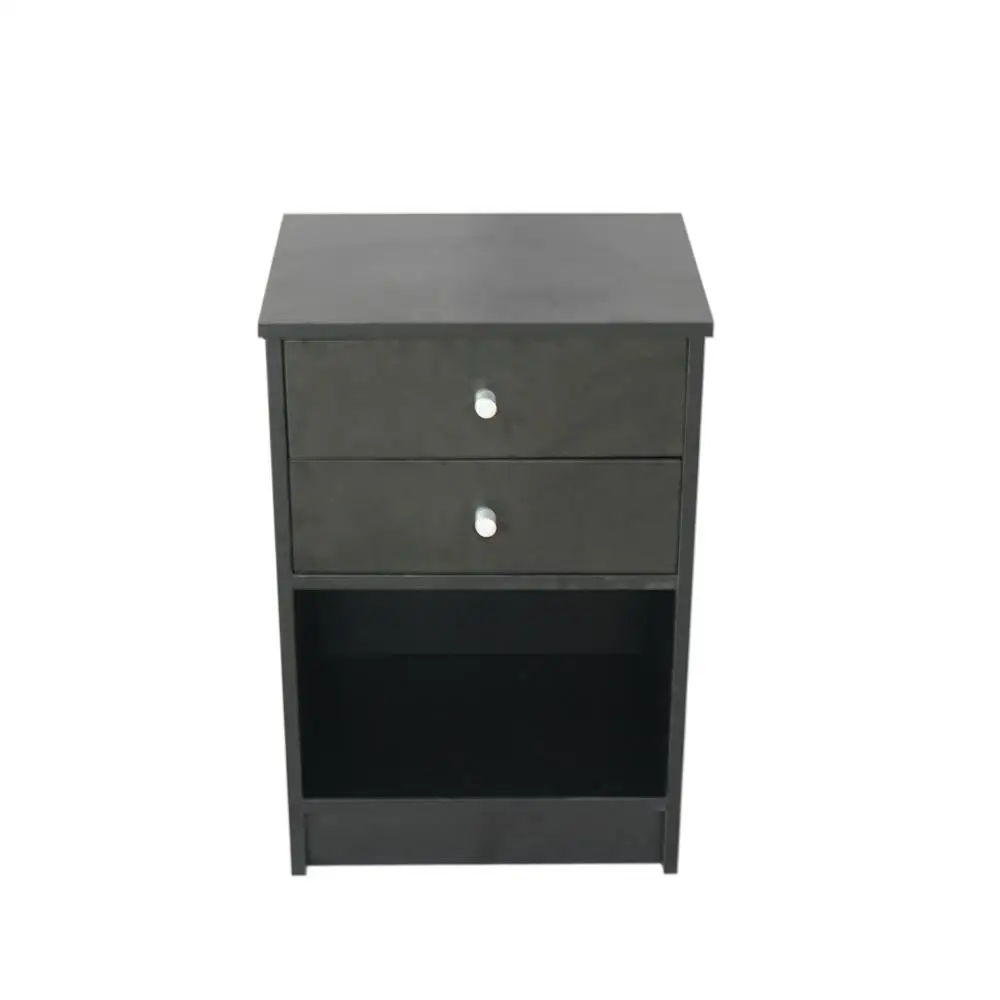 40x30x60cm Black Round Handle Night Stand with 2 Drawers - Stylish and Functional Bedroom Storage