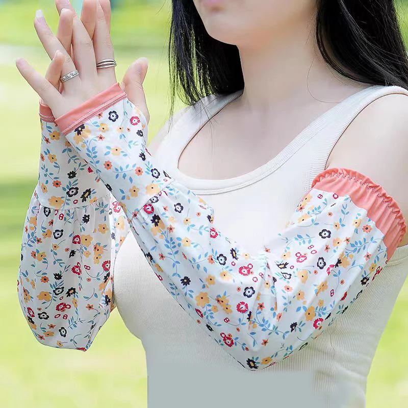 Maniche per protezione solare in seta di ghiaccio estiva da donna e ragazza, coperture per braccioli di protezione solare, ciclismo all'aperto, guida, maniche anti-UV fresche
