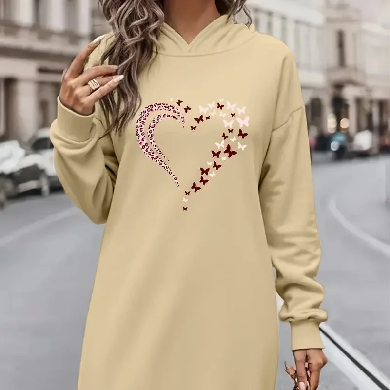 2025 fashionable women's floral 3D pattern hoodie dress, flowing long skirt stylish hoodie dress