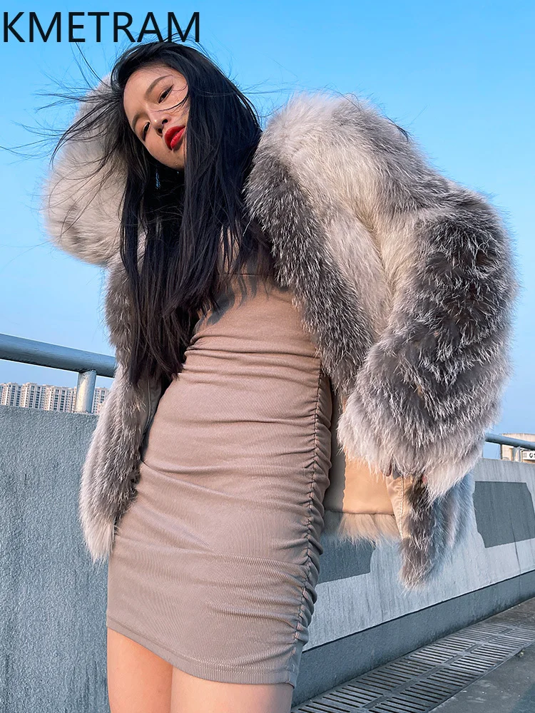 Damski płaszcz z naturalnego futra lisa wysokiej jakości 2025, dekolt w serek, prawdziwa kurtka futrzana, modna nowość w odzieży wierzchniej, zimowa odzież damska, шуба женская