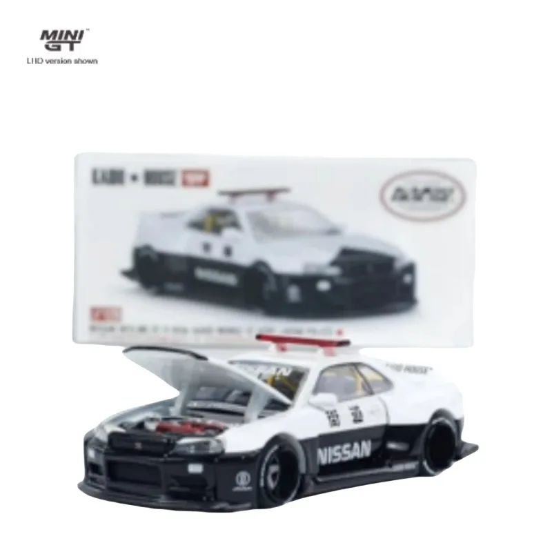 Police Car Diecast Alloy Simulation Model, coleção infantil de brinquedos decorativos, presentes de Natal para crianças, GTR 1:64 R34