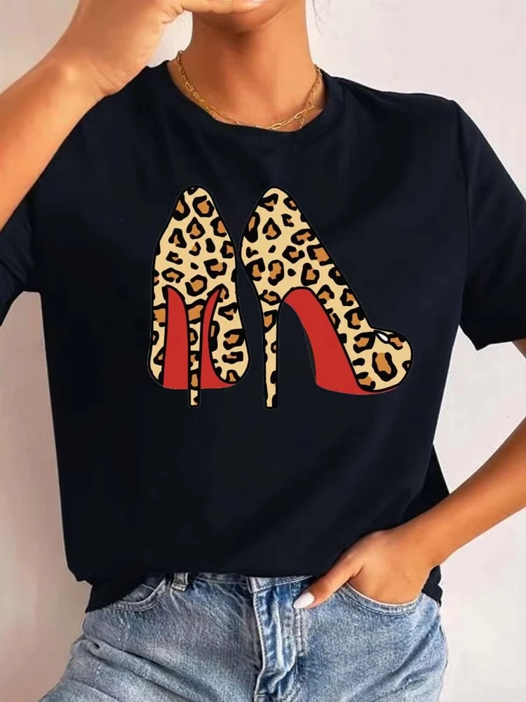 

High Heel Wine Glasses Graphic Print Women Funny Casual White Short Sleeves Tops Tees Clothes Summer Sleeved Harajuku Streetwear