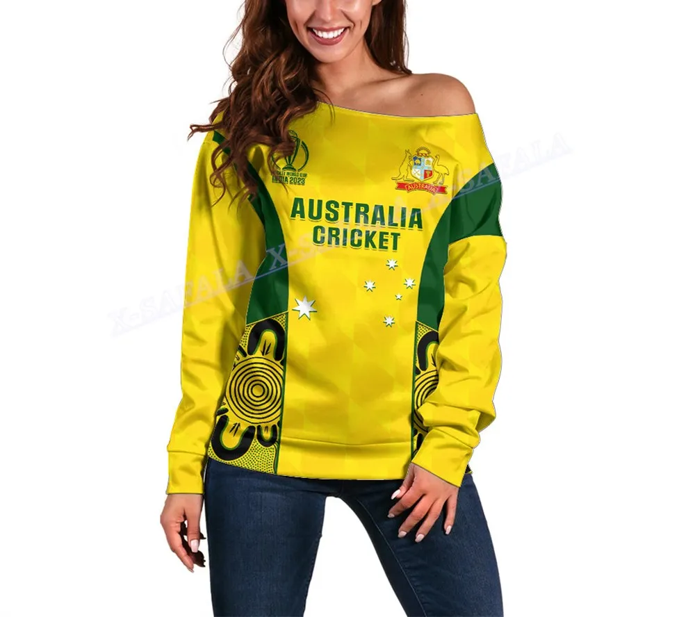 

Australia Ireland United Arab Emirates Cricket 3D Printed Women Off-Shoulder Casual Long Sleeve Sweatshirt Pullover Jumper