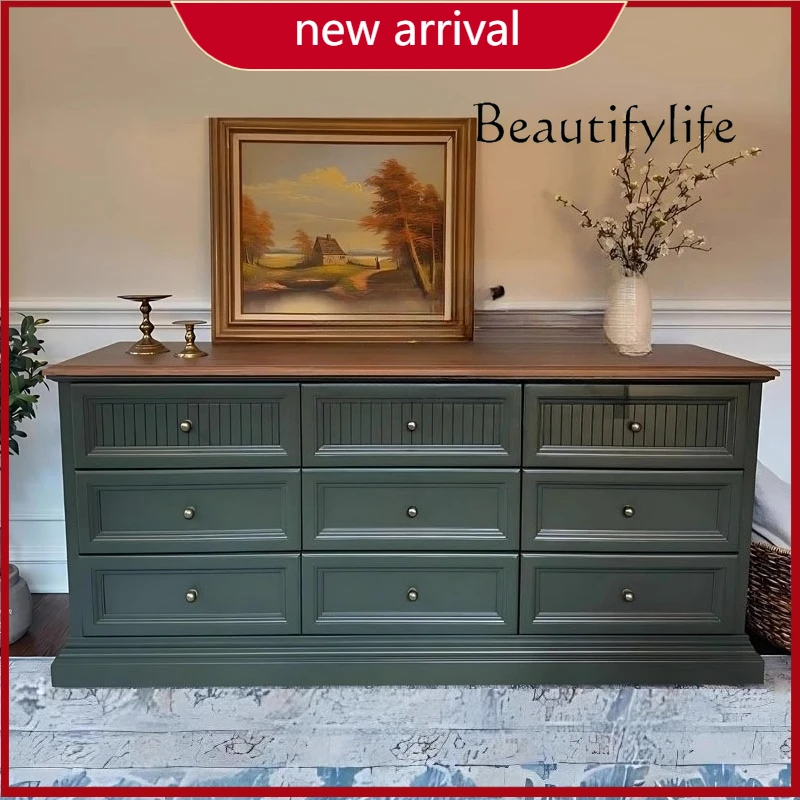 C French Retro Nine-chest Cabinet, Bedroom Storage Cabinet, Living Room Wall Drawer Storage Cabinet