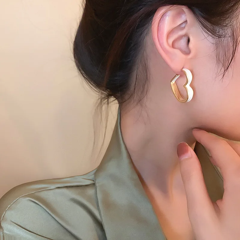 LATS Vintage Gold Color Hoop Earrings Korean Geometry Love Earrings for Women Drop Earrings 2022 Trend Fashion Elegant Jewelry