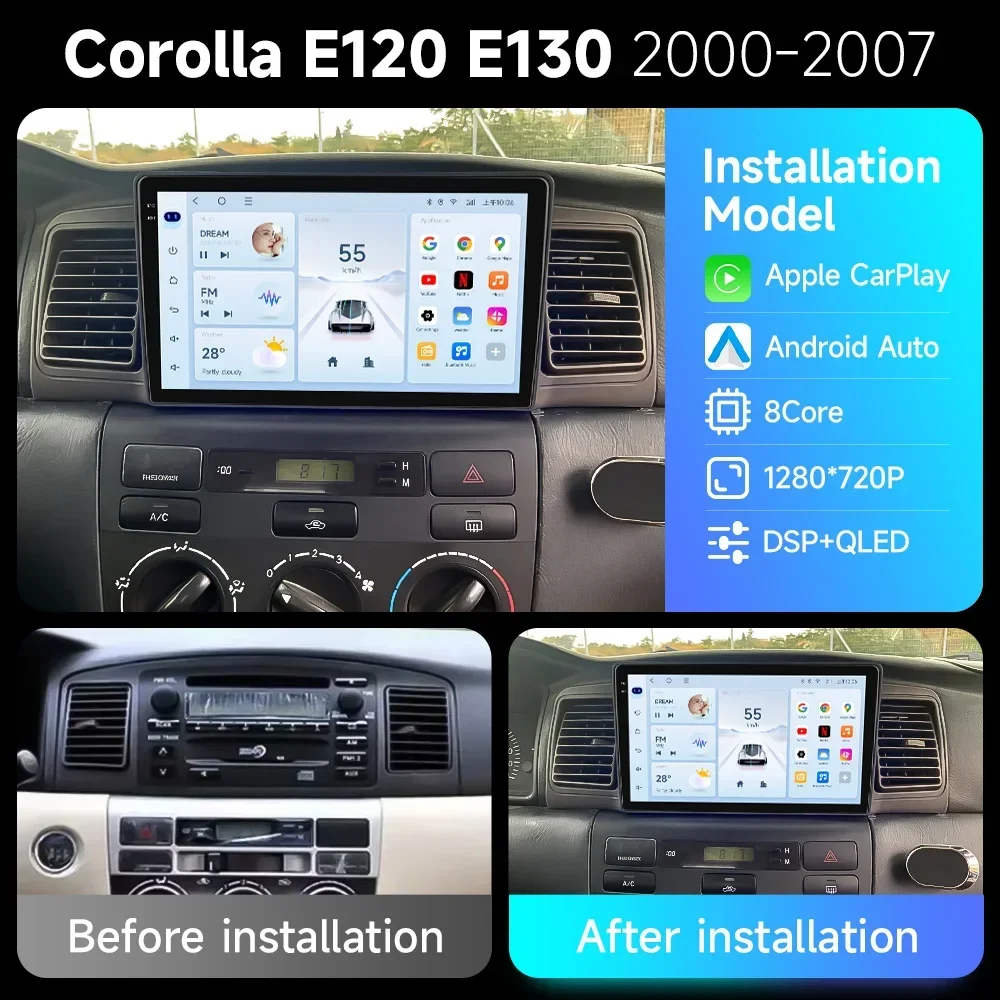 For Toyota Corolla Verso Spacio E120 2001-2007 Autoradio Carplay WIFI Car Radio GPS Navigation Multimedia Video Stereo DSP Audio